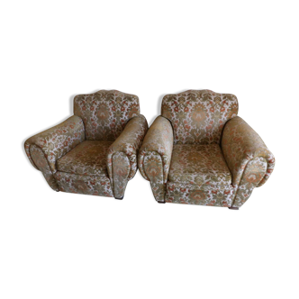 Paire de fauteuils club en tissu
