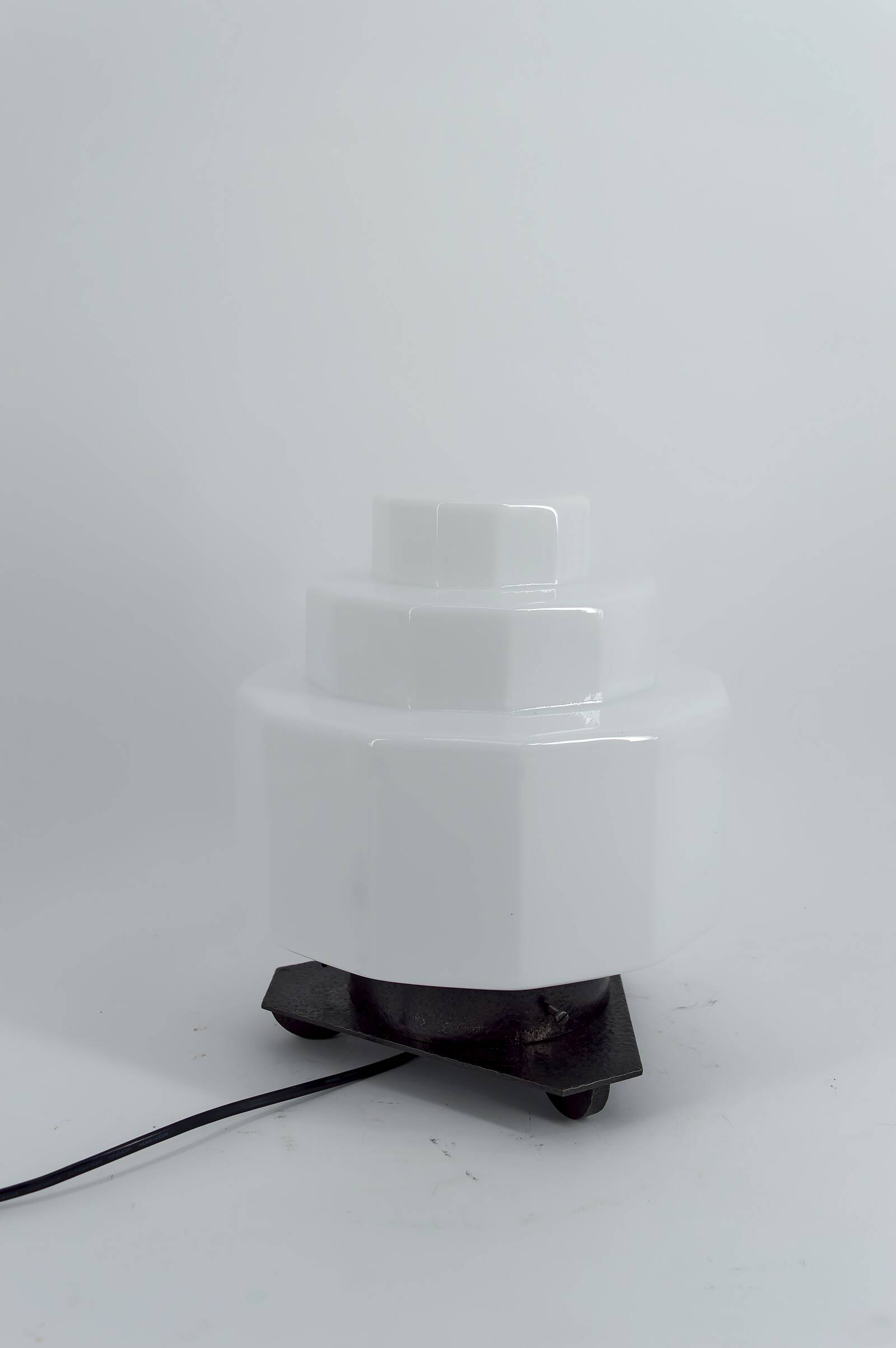 Art Deco Steamline Modern Lamp, circa 1930 – Opaline glass and wrought iron