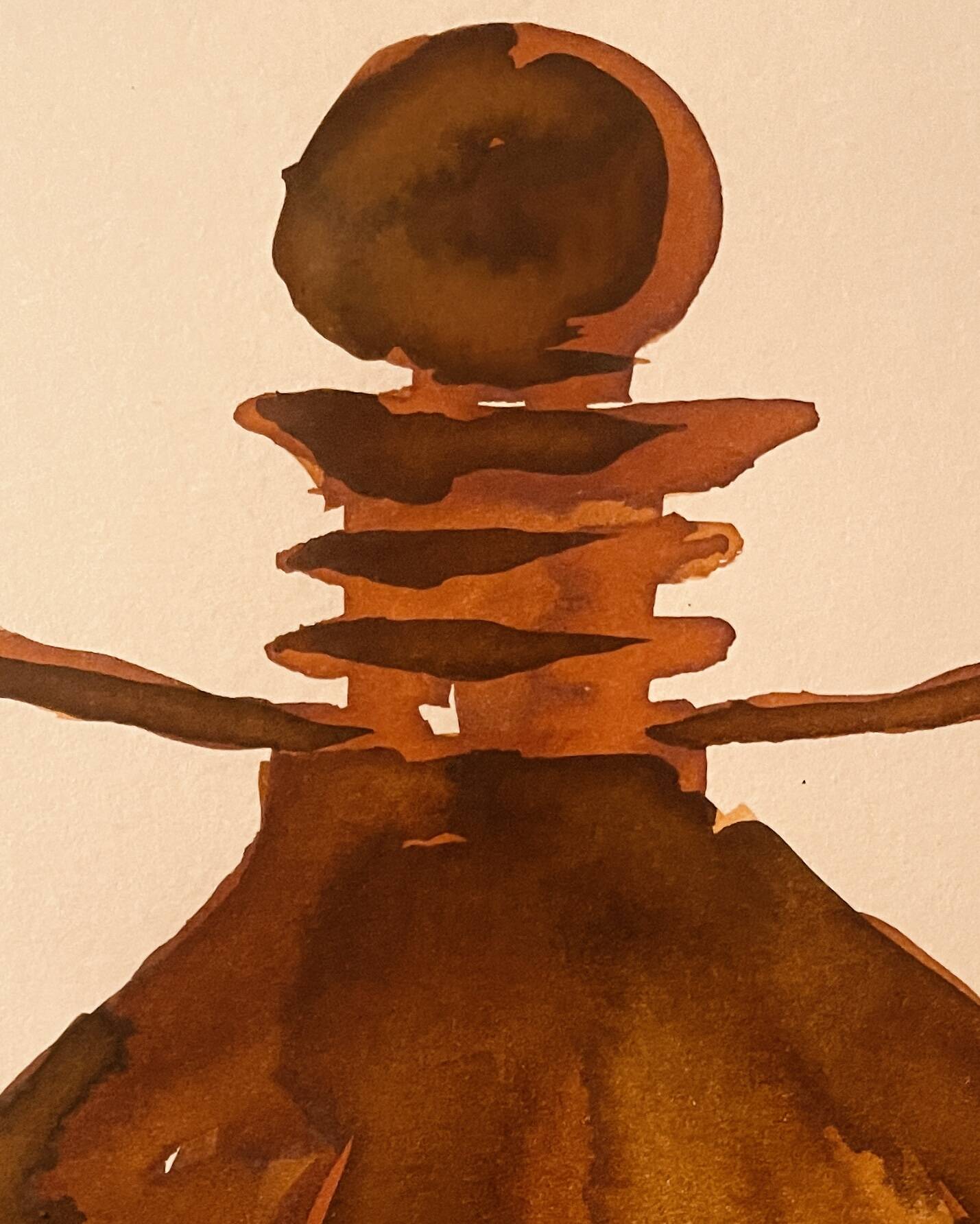 Signed watercolour and ink painting vase Wabi Sabi Fès