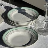 Set of 8 antique turquoise deep plates with a gold rim D22.5