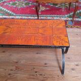 Wrought iron and orange ceramic coffee table