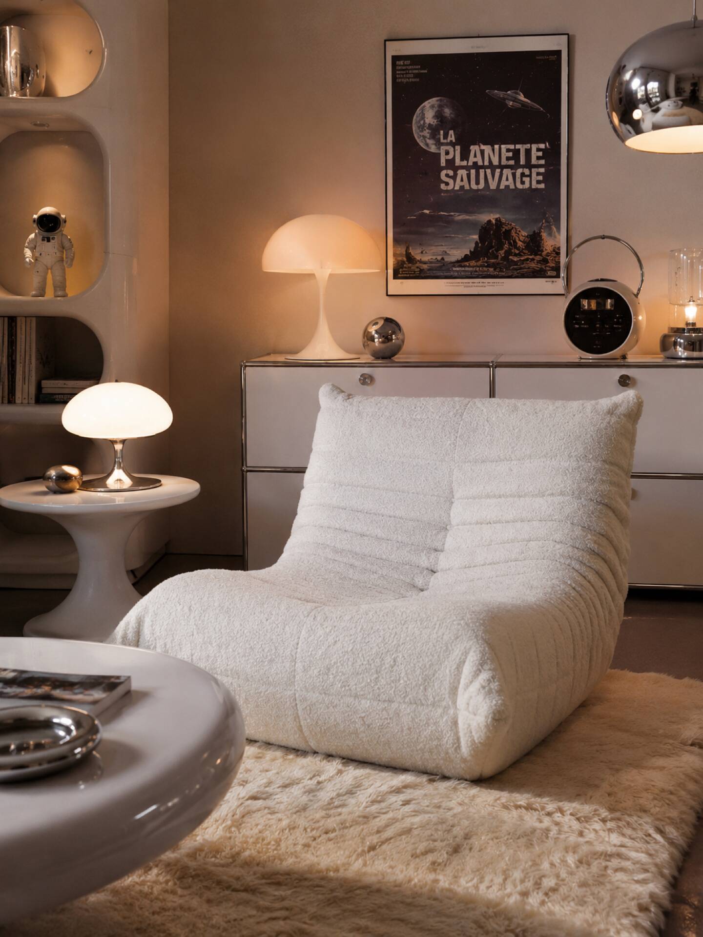 Vintage space age design Togo white armchair.