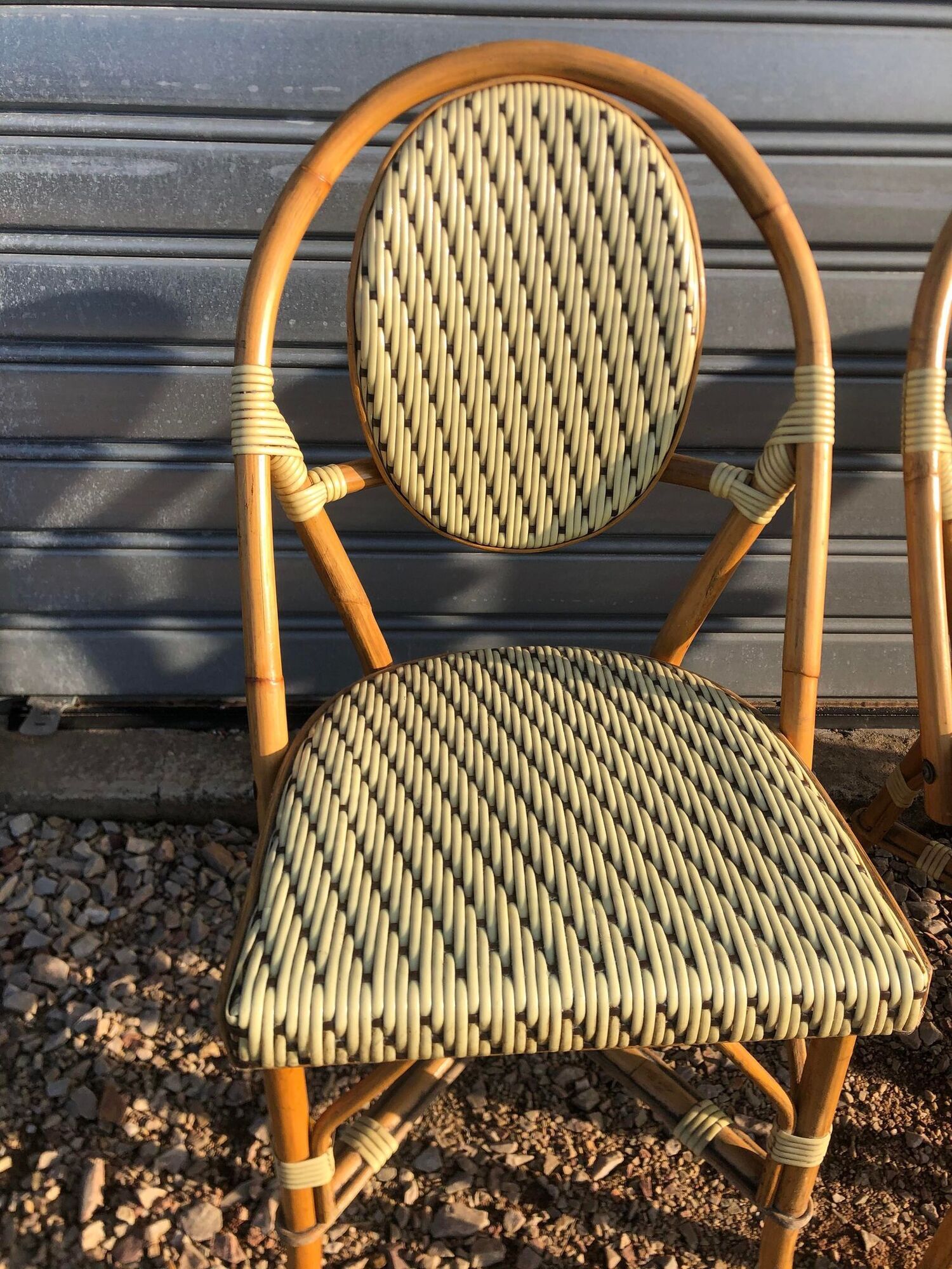 Set of 8 terrace chairs "bistro" in natural rattan beige braiding.