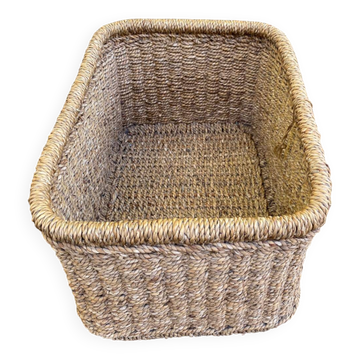 Grand panier / bac de rangement rectangulaire en fibre naturelle tressée