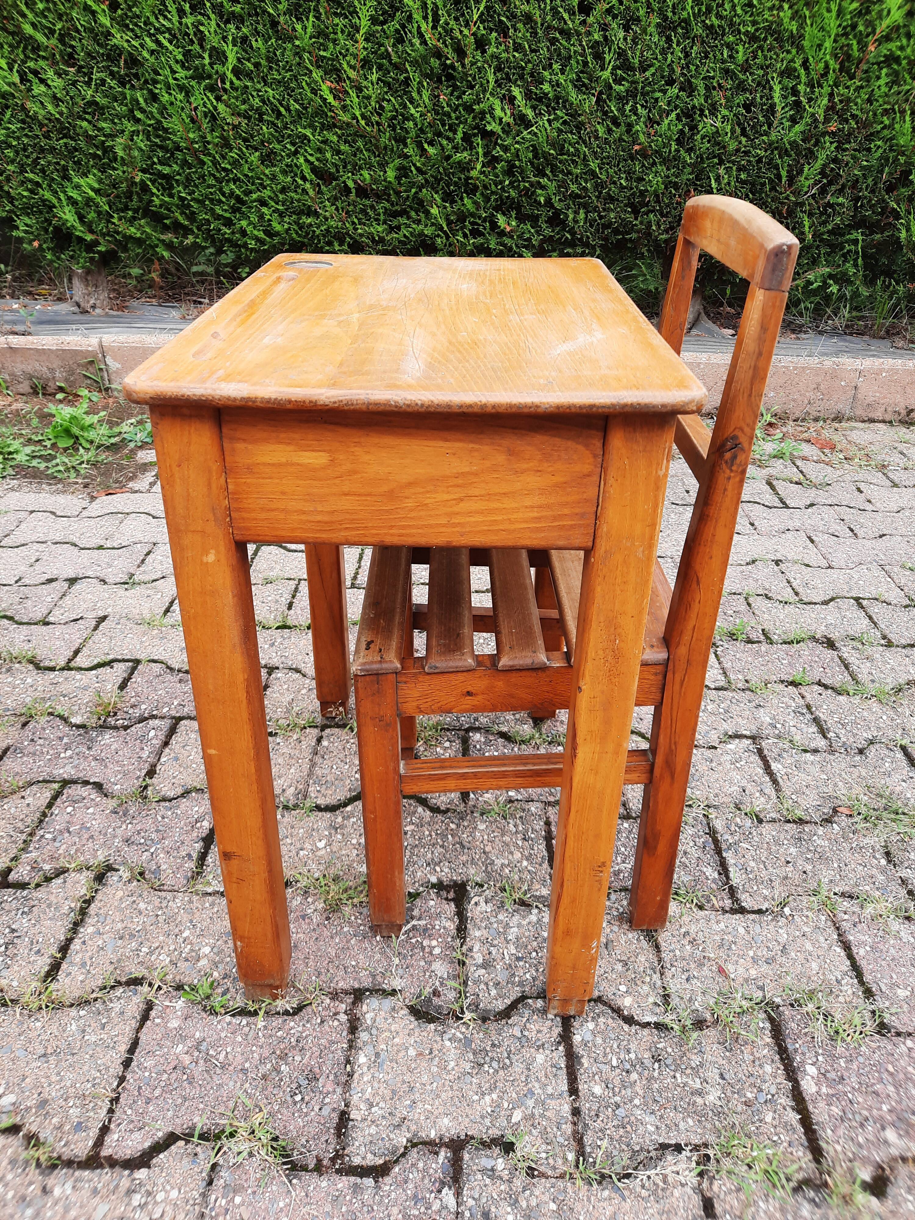 School desk with varnished chair