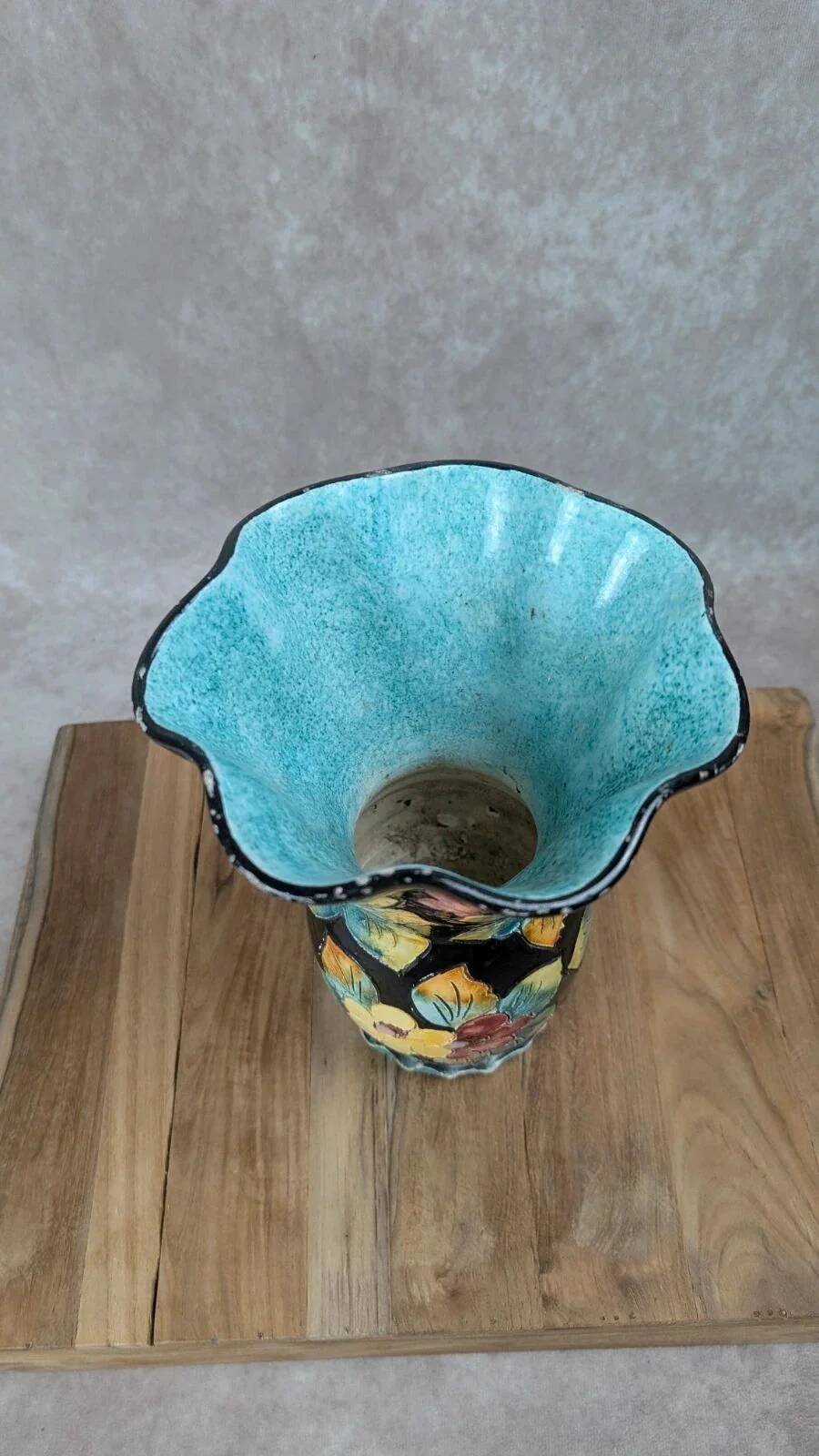 Vase Vallauris signed Gj – floral decoration