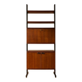 Unité murale modulaire moderne du milieu du siècle, cabinet de rangement en placage et métal noir, années 1960, Europe