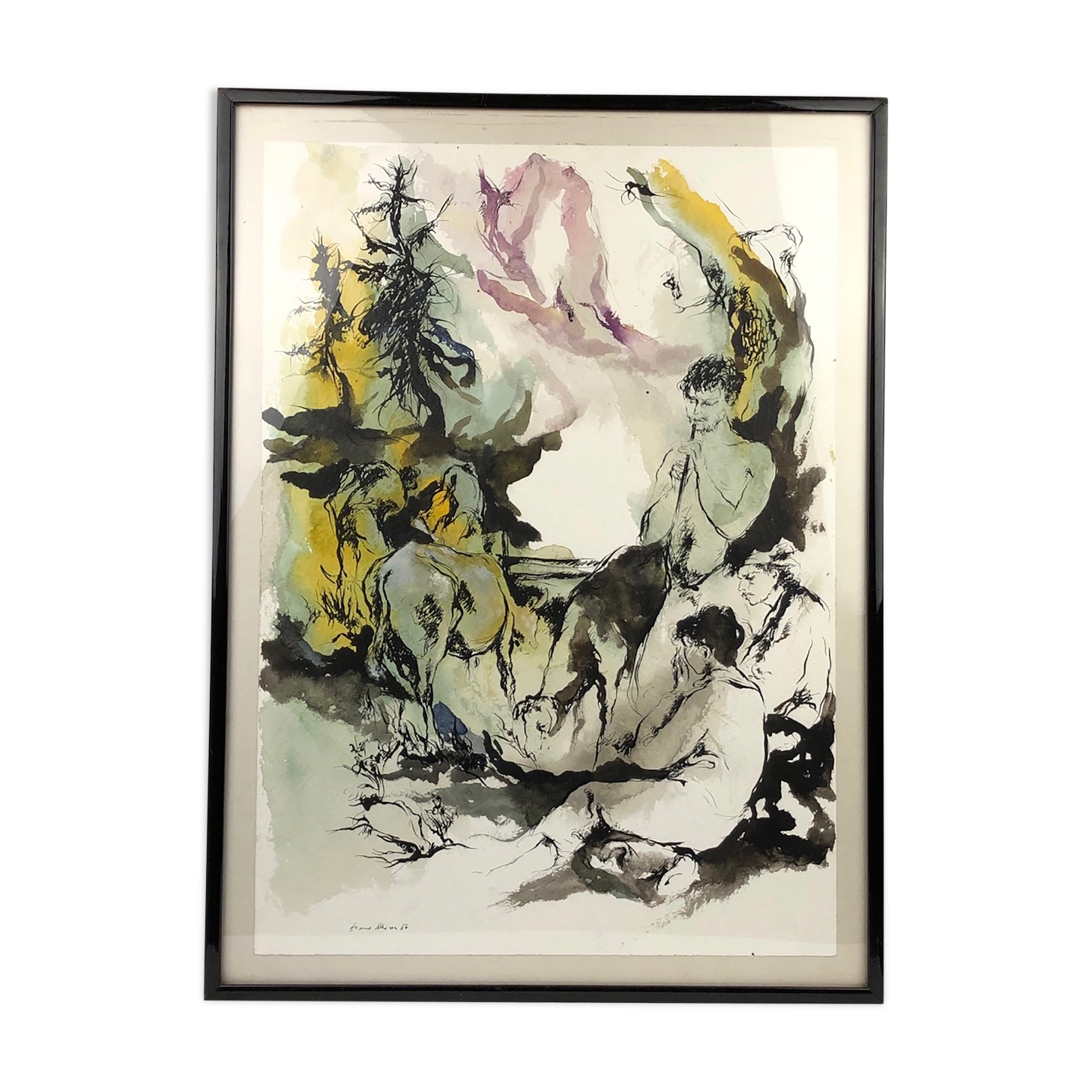 Vintage watercolor by Franco Mürer, "Le Faune"