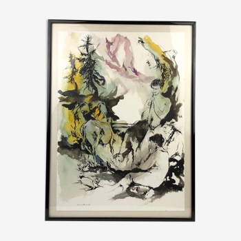 Aquarelle vintage de Franco Mürer, " Le Faune"