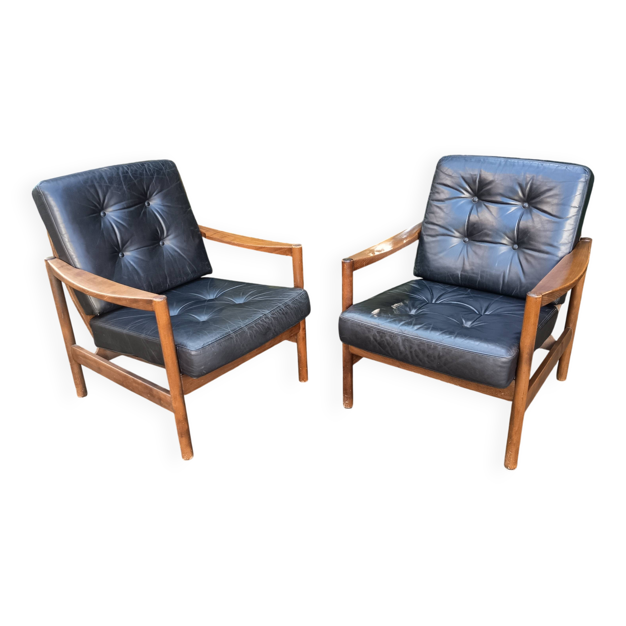 Paire de fauteuils scandinaves cuir, 1960