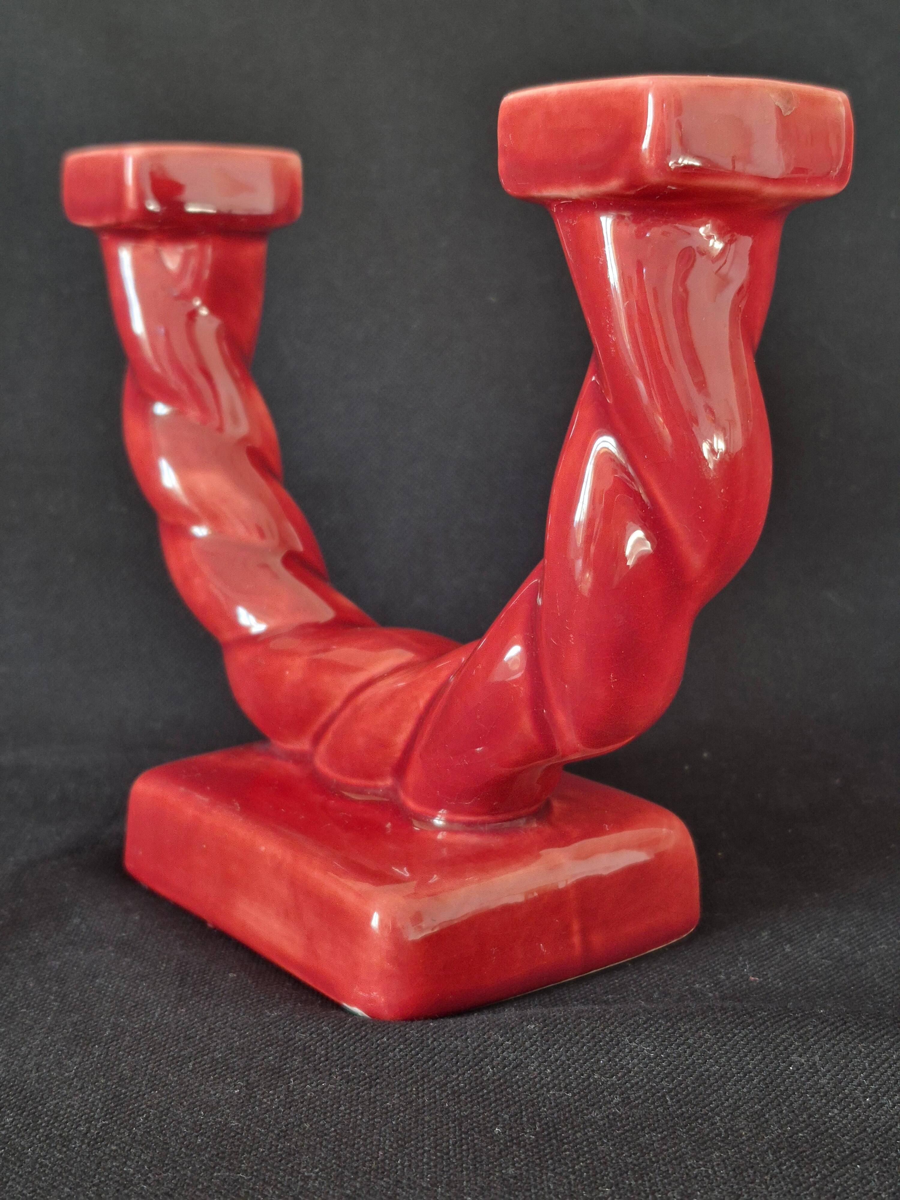 Ceramic chandelier, signed LONGCHAMP, twisted old red