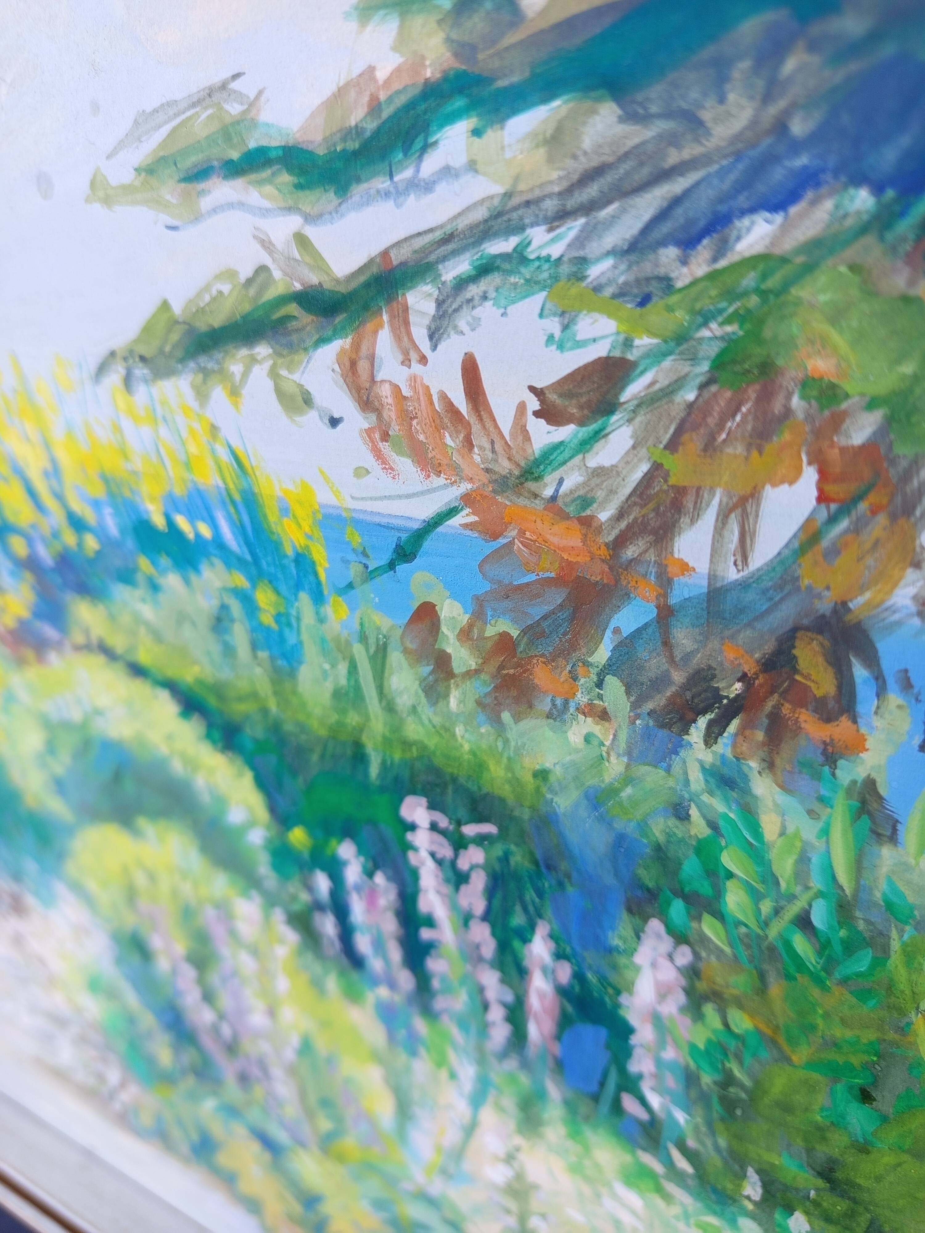 Mediterranean Garden – Original signed painting, bright landscape with a view