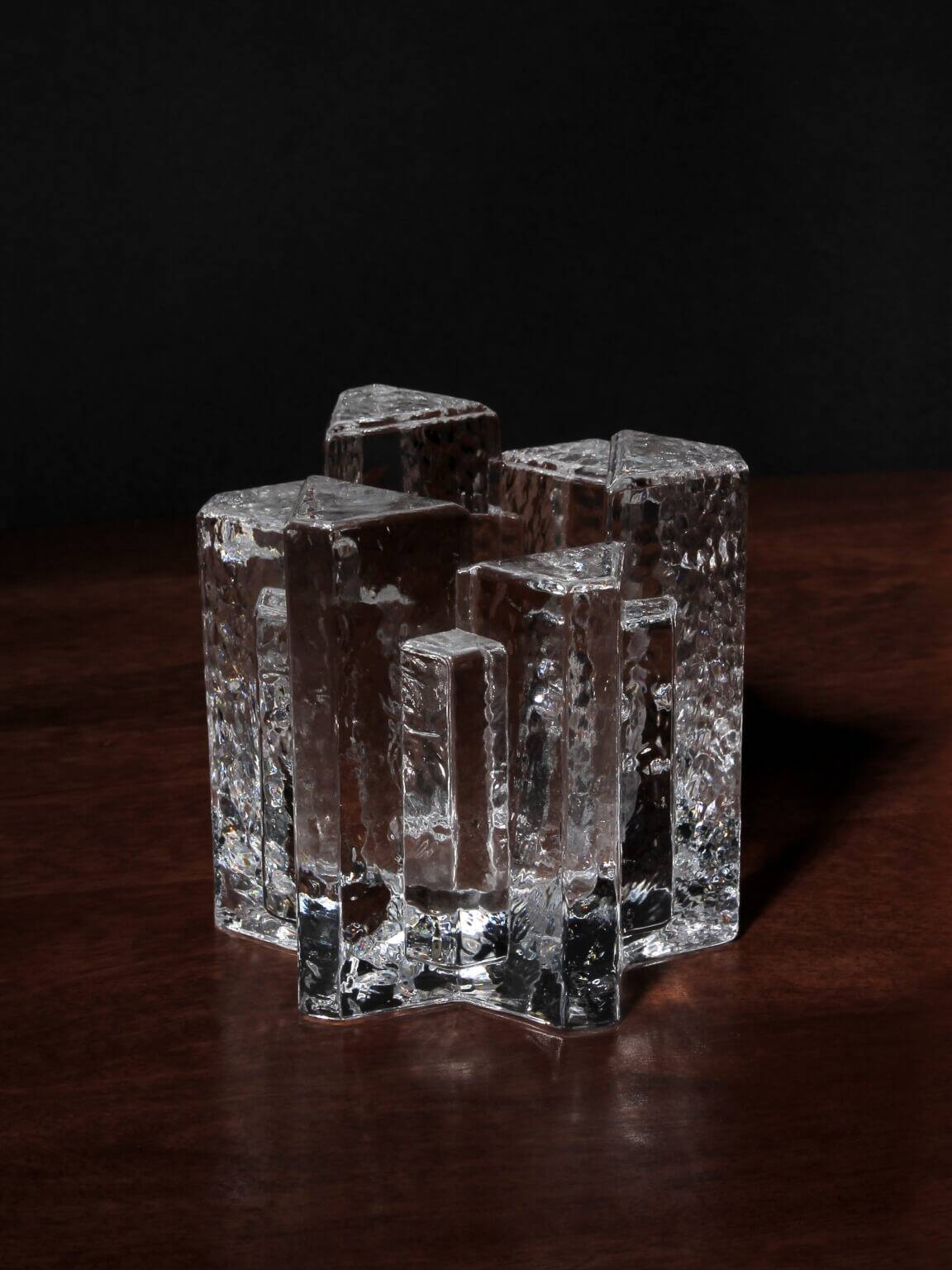 Brutalist Swedish Crystal Glass Candle Holder