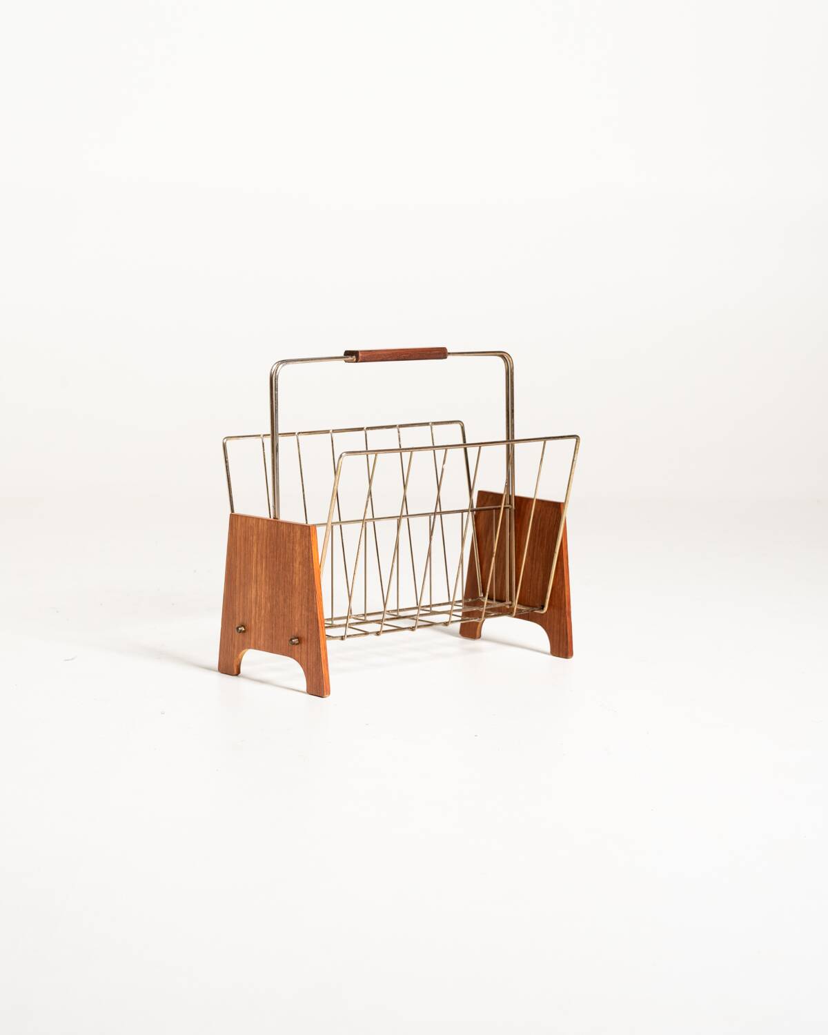 Scandinavian teak and metal magazine rack, 1960s