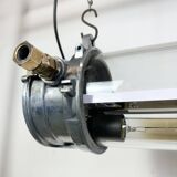 Industrial french polished aluminium hanging tube light, 1970s