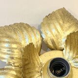 Masca 1970s 1980s Hollywood Regency Gold Leaf Metal Flower Wall Sconce
