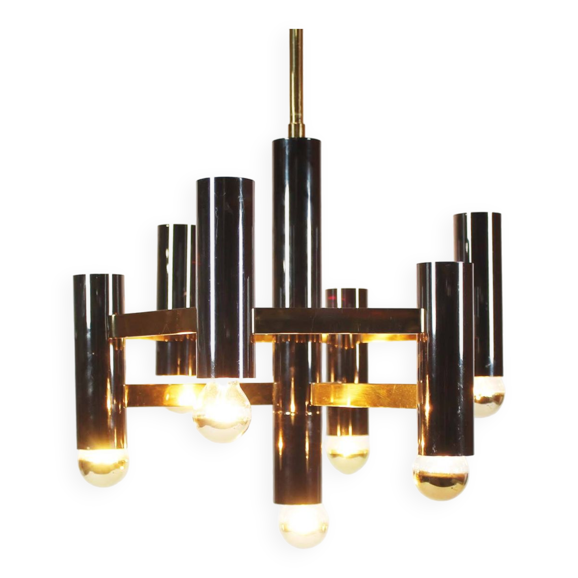 Brass & gunmetal geometric chandelier by "Boulanger S.A."