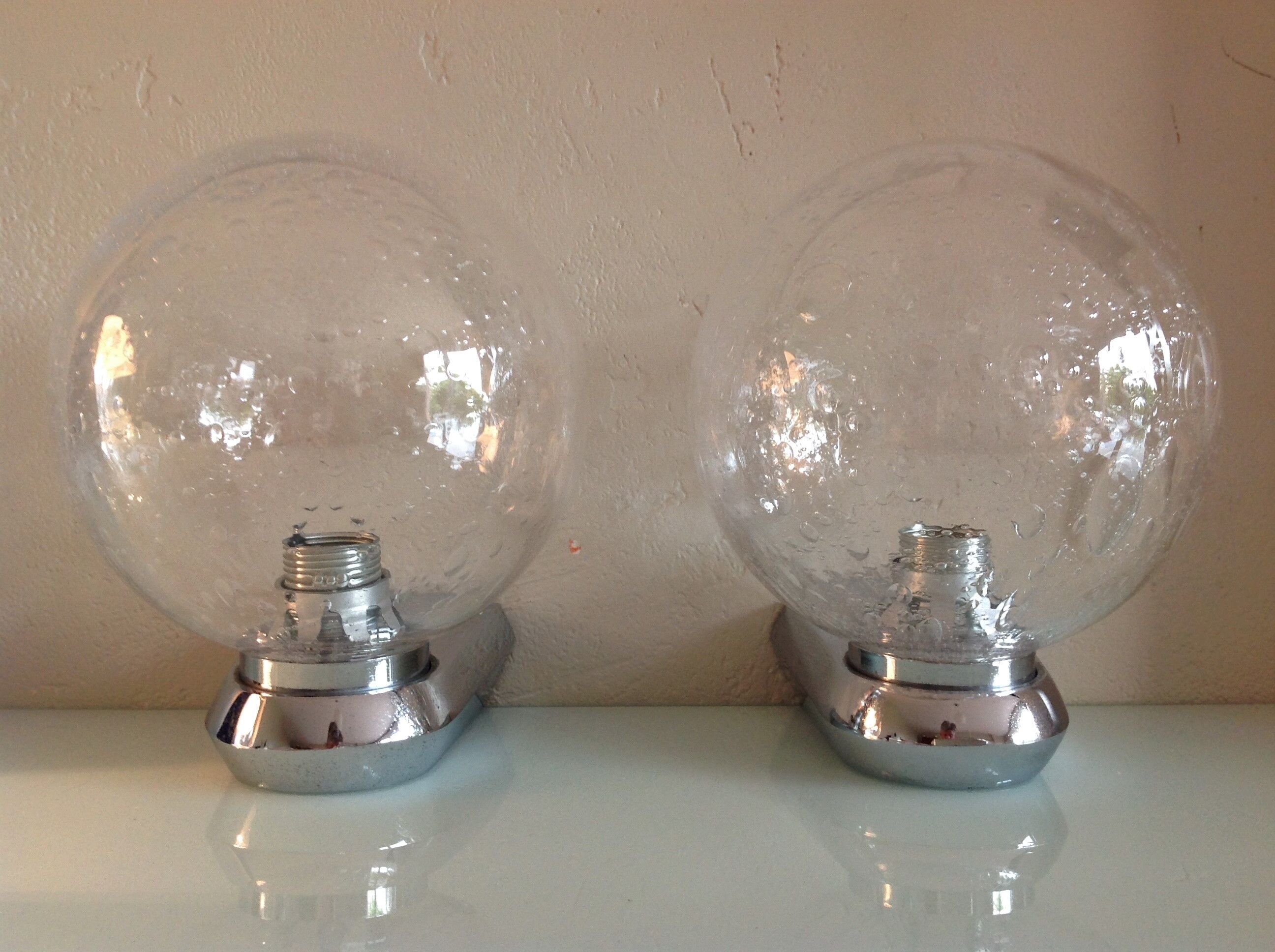 Pair of chrome sconces and crystal globe bubbled by Keuco / vintage 70s