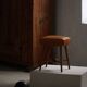 Turned wooden stool with leather seat, mid-20th century, Danish modern.