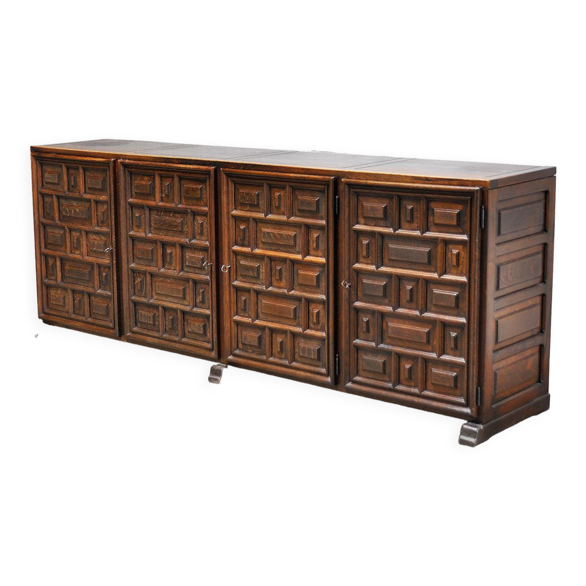 Spanish Brutalist Sideboard With Geometric Patterns, 1940s