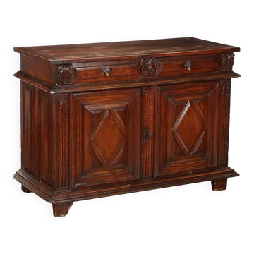 Ancient baroque walnut buffet with decorations, 18th century