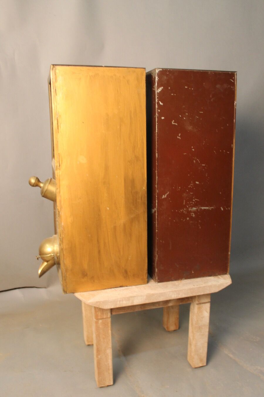 Pair of old coffee silos, coffee bean dispenser