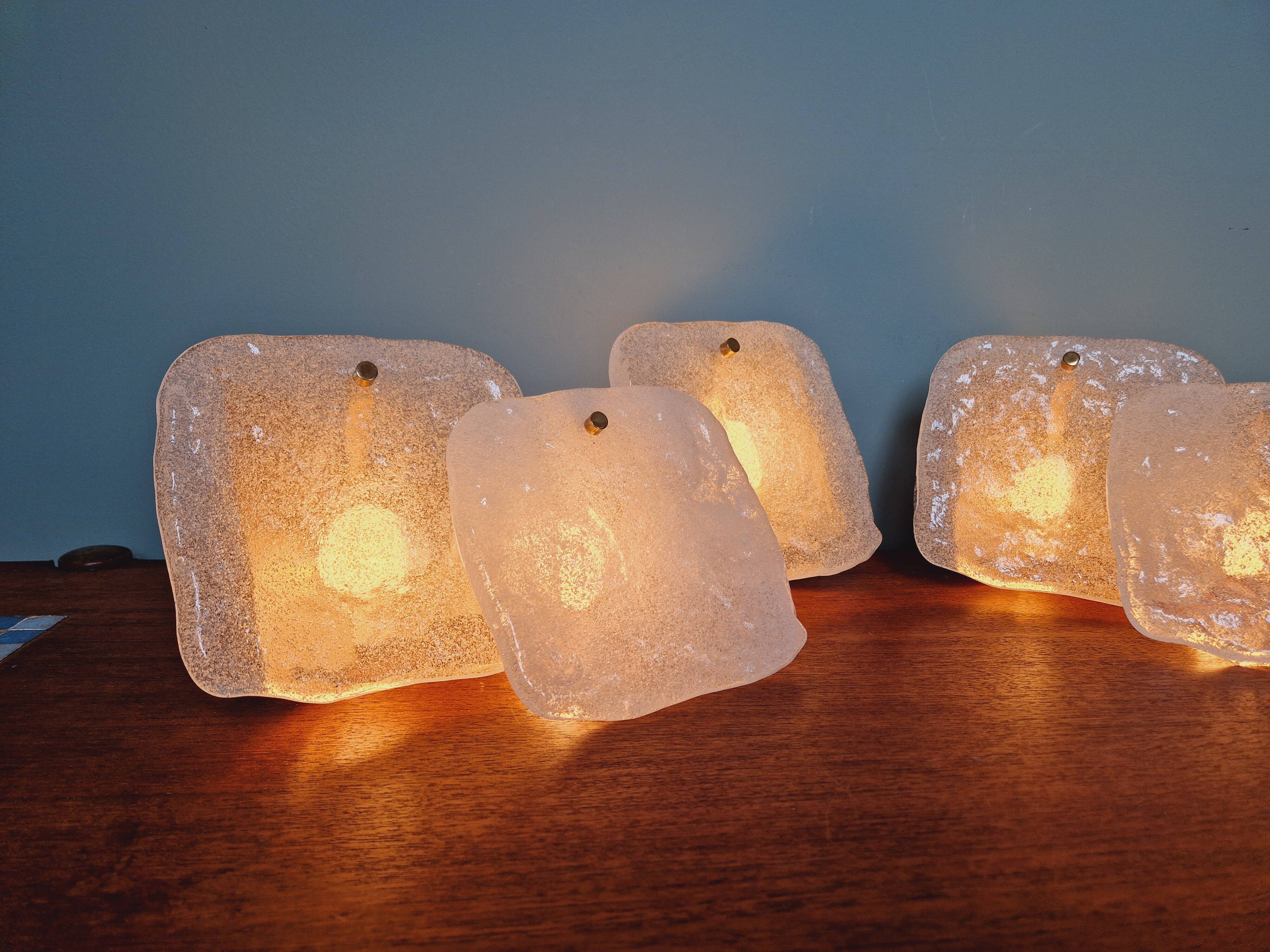Pair of frosted glass wall lights, Kalmar, 1960s