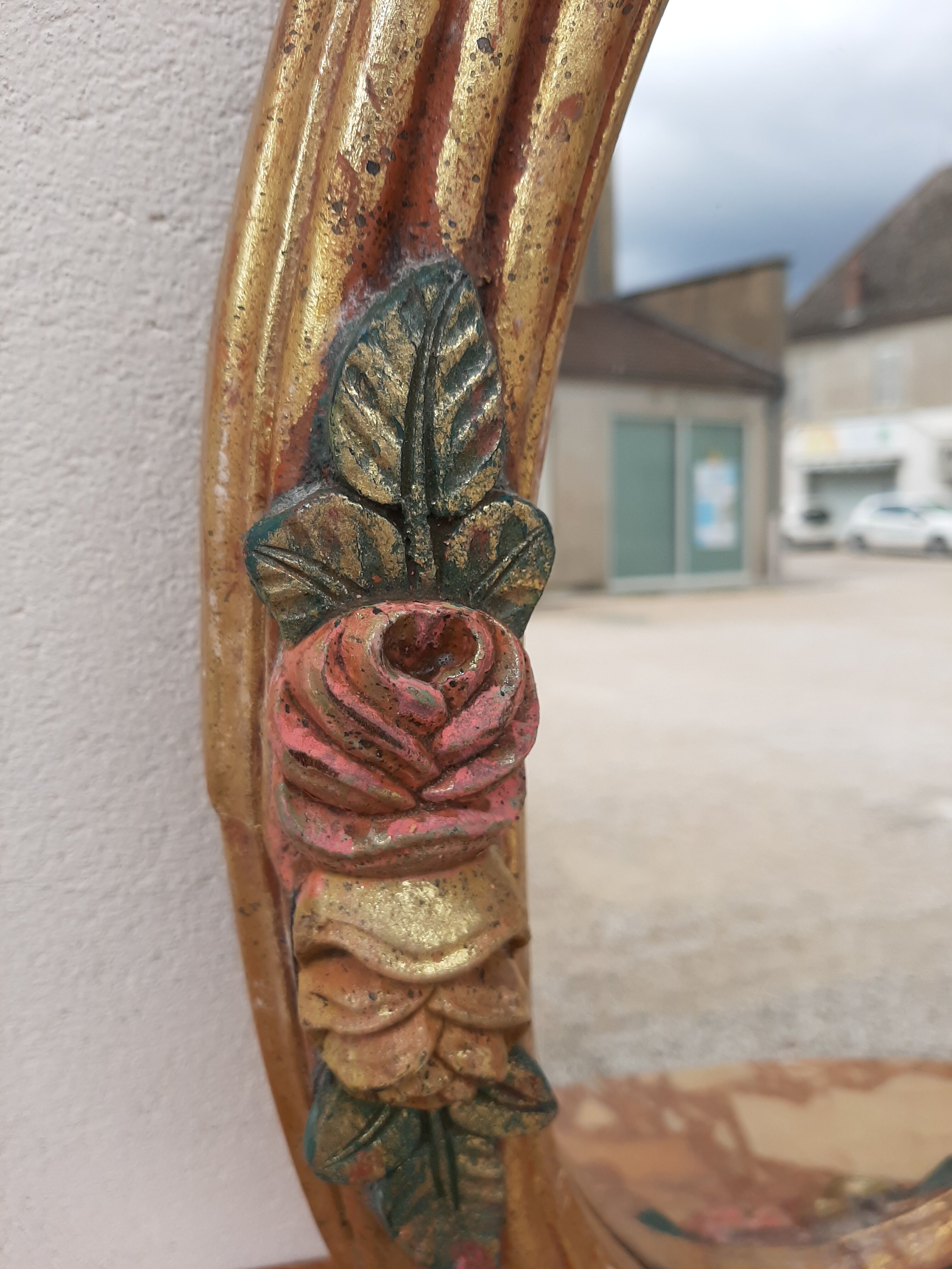 Miroir fleuris bois doré