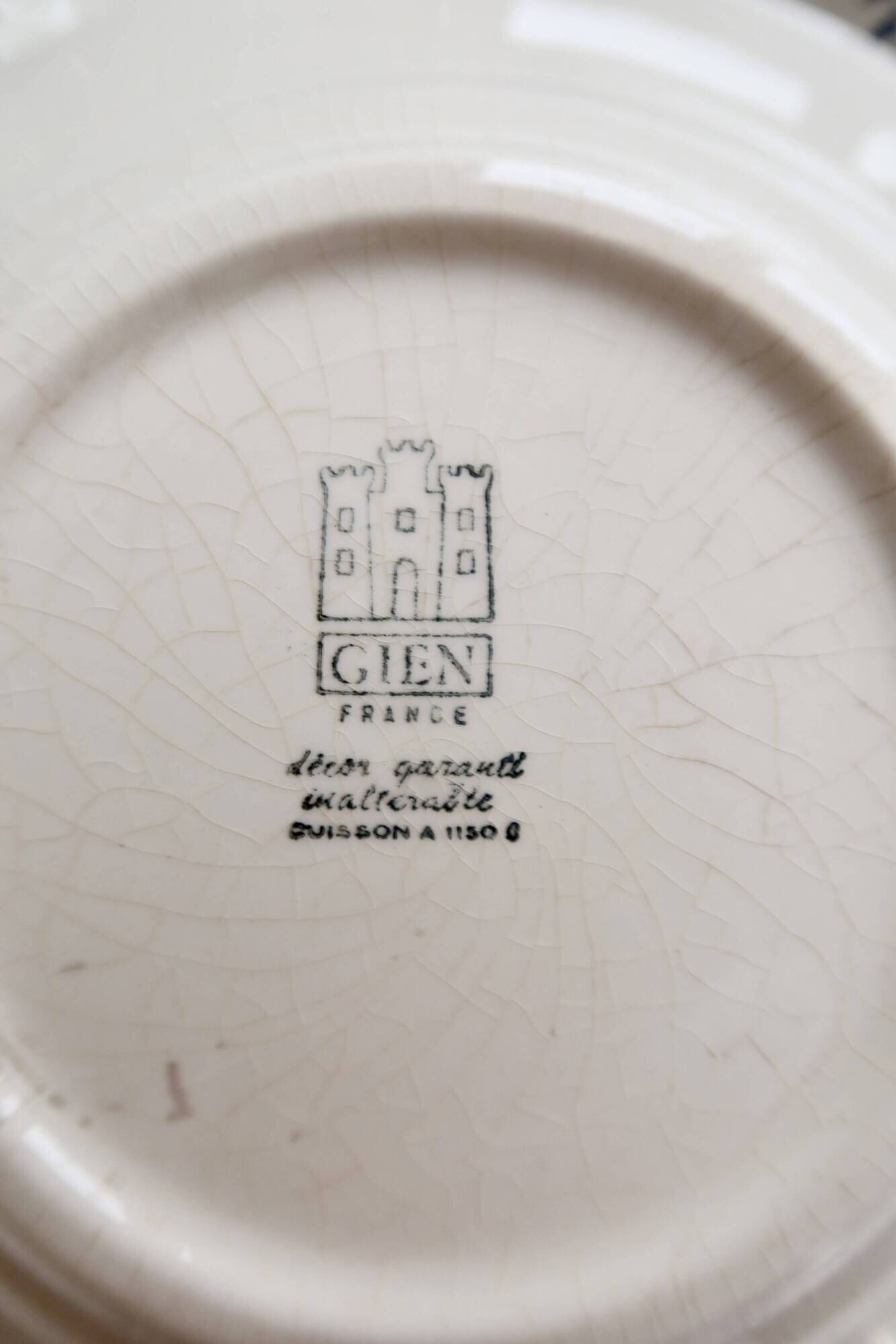 4 vintage Gien deep plates – Ivory earthenware with blue flowers