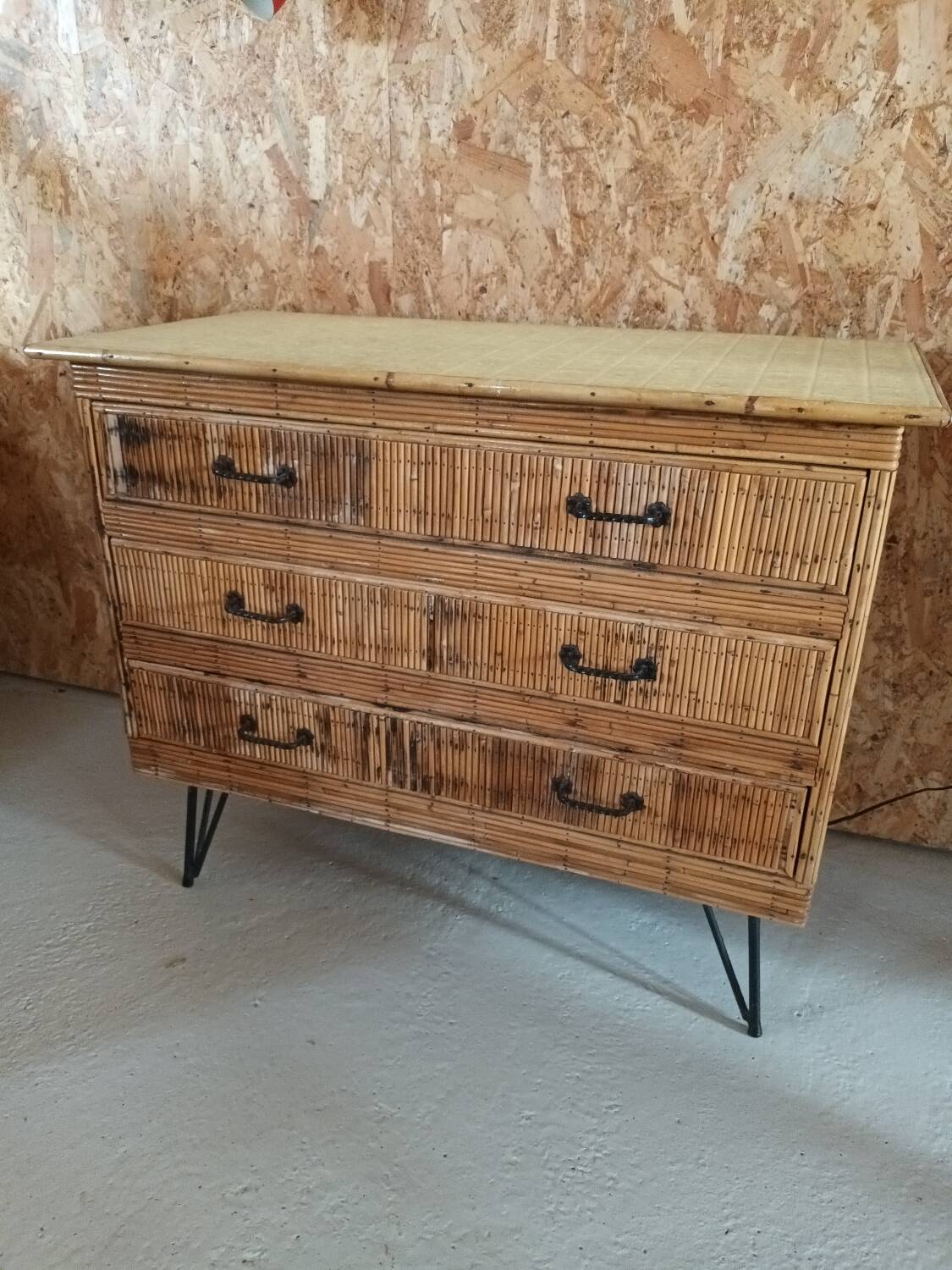 Vintage rattan chest of drawers