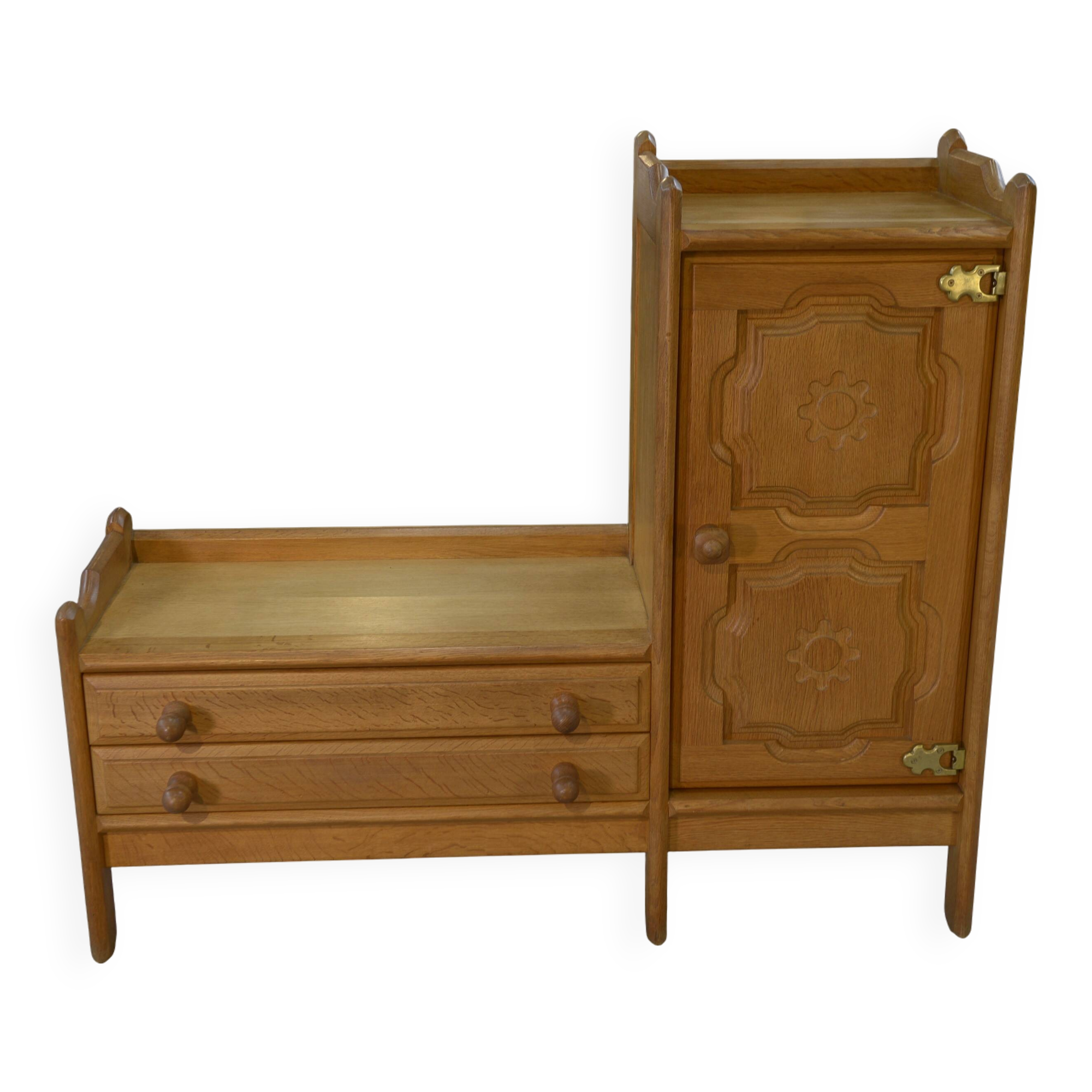 Oak entrance cabinet by Guillerme and Chambron 1960