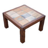 small ceramic coffee table herbarium feet wood, table signed R.capron