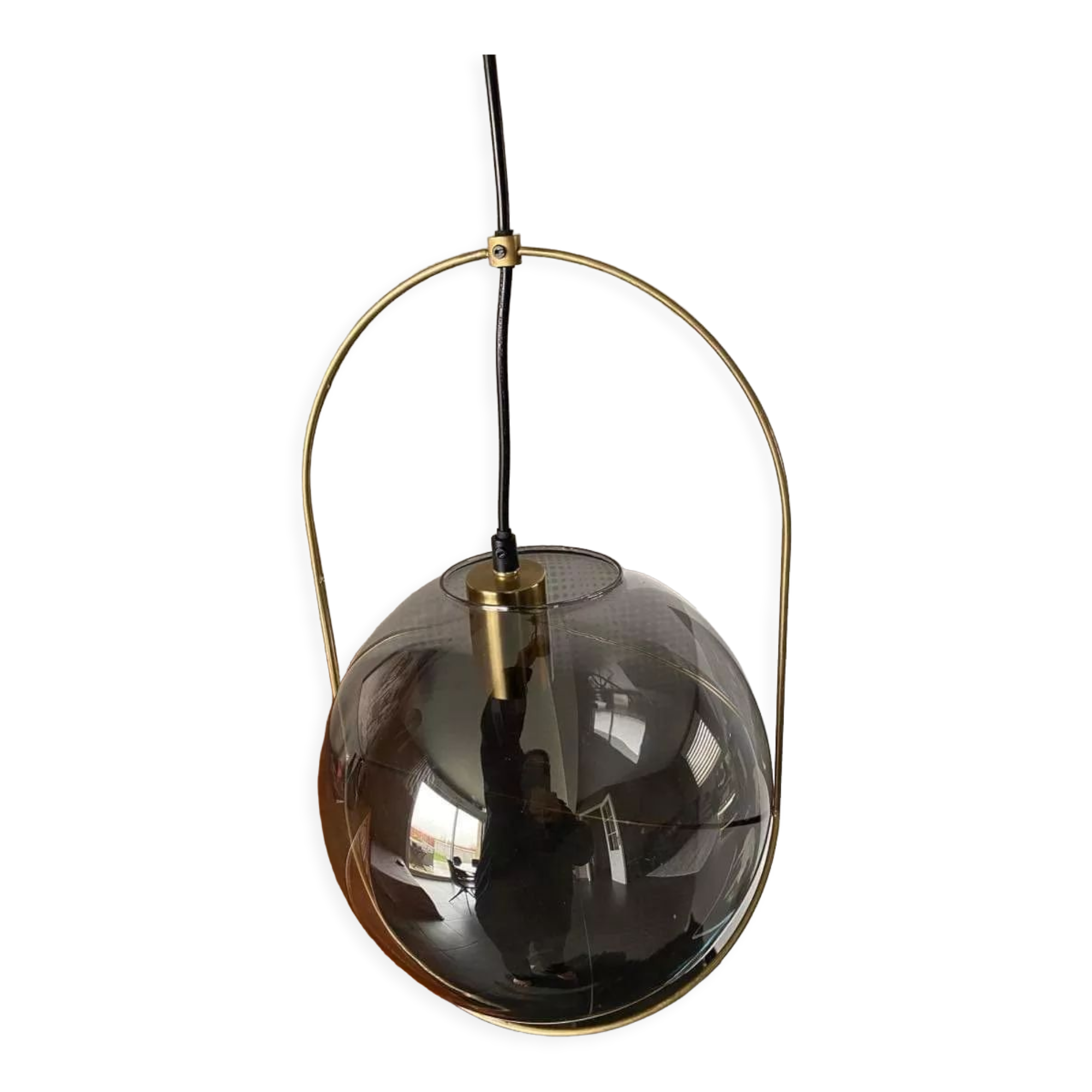 Suspension smoked glass and gilded metal