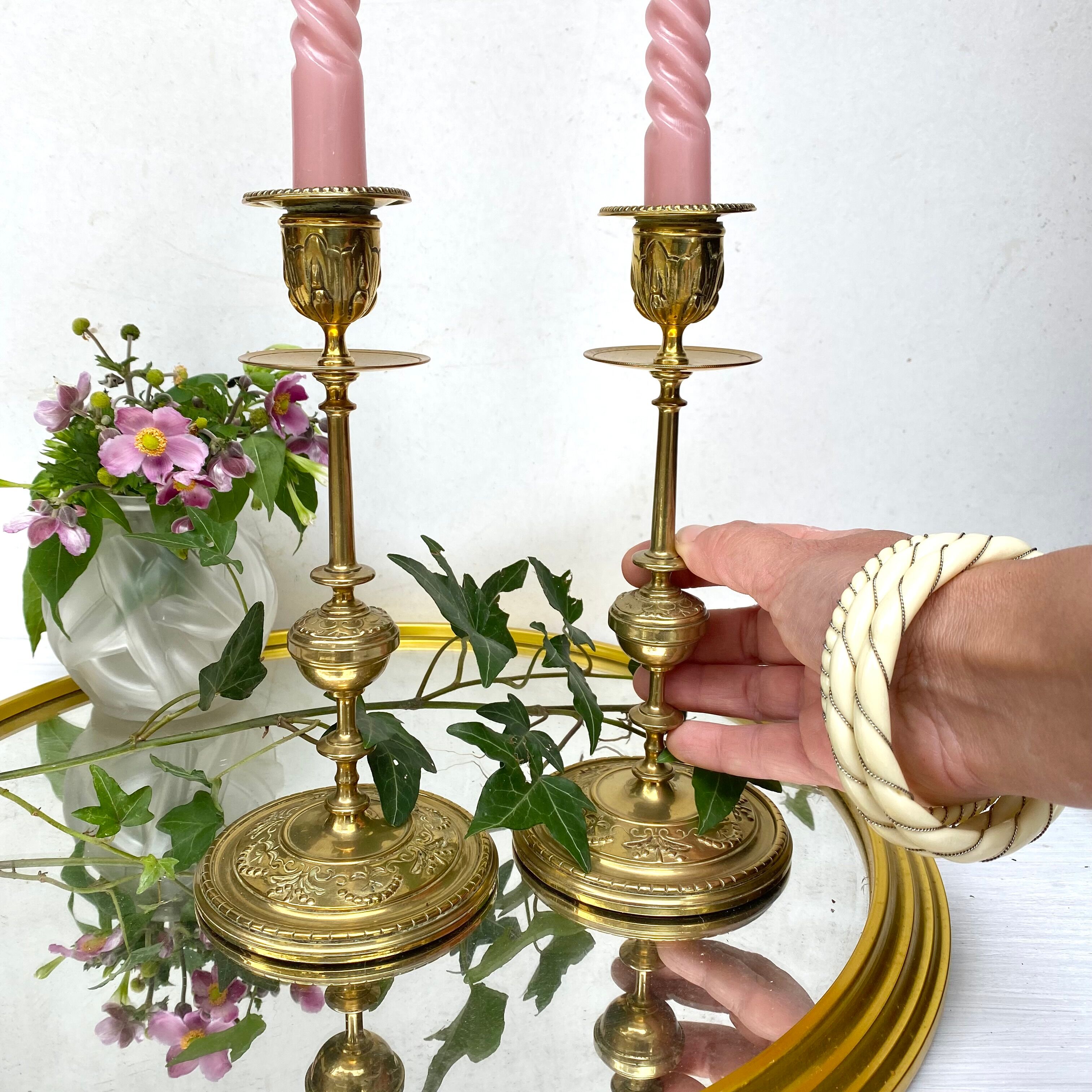 Golden brass candle holders
