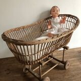 Antique toy, wicker doll cradle