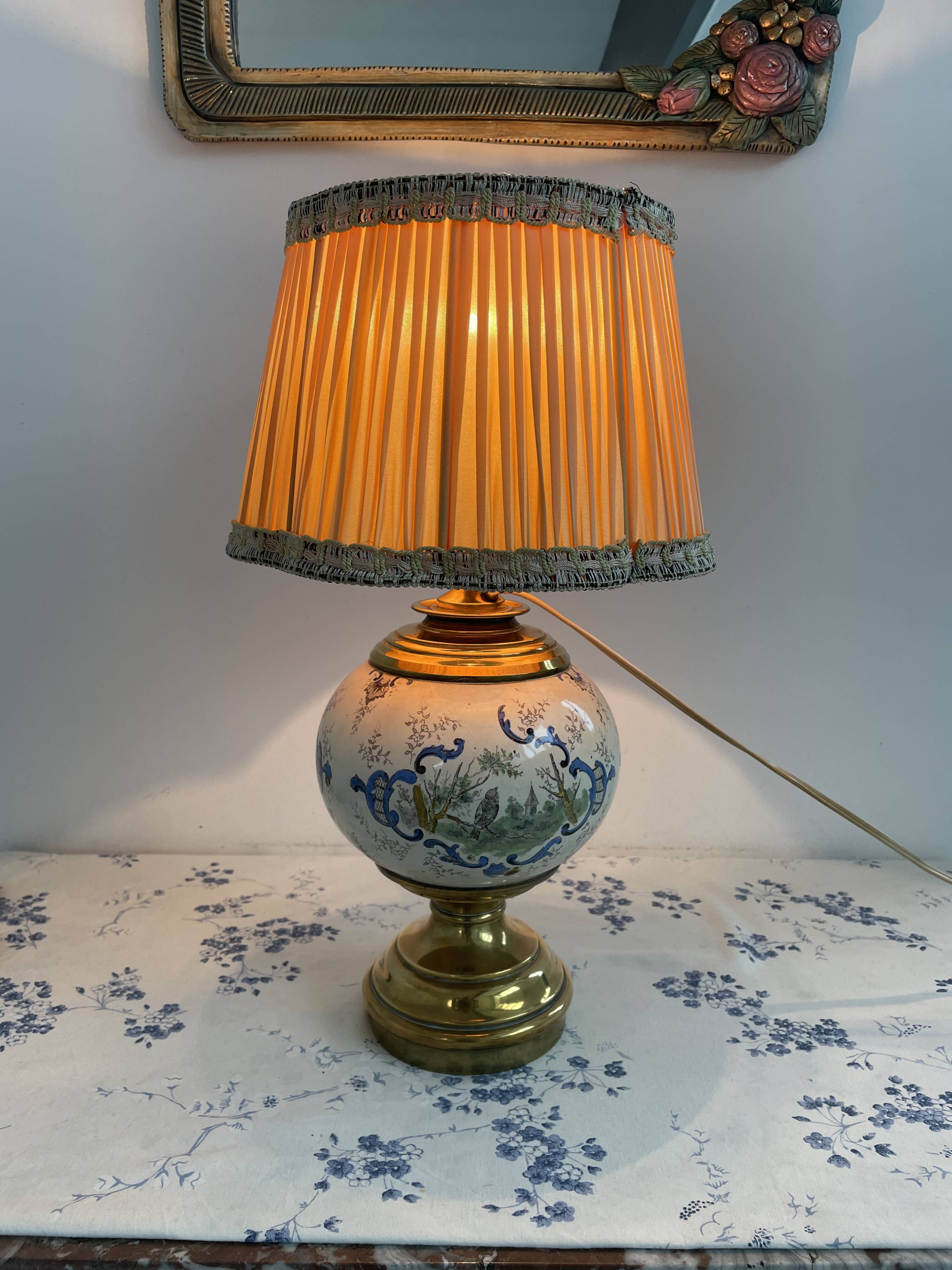 Antique lamp on earthenware vase attributed to Lunéville, monogram LN