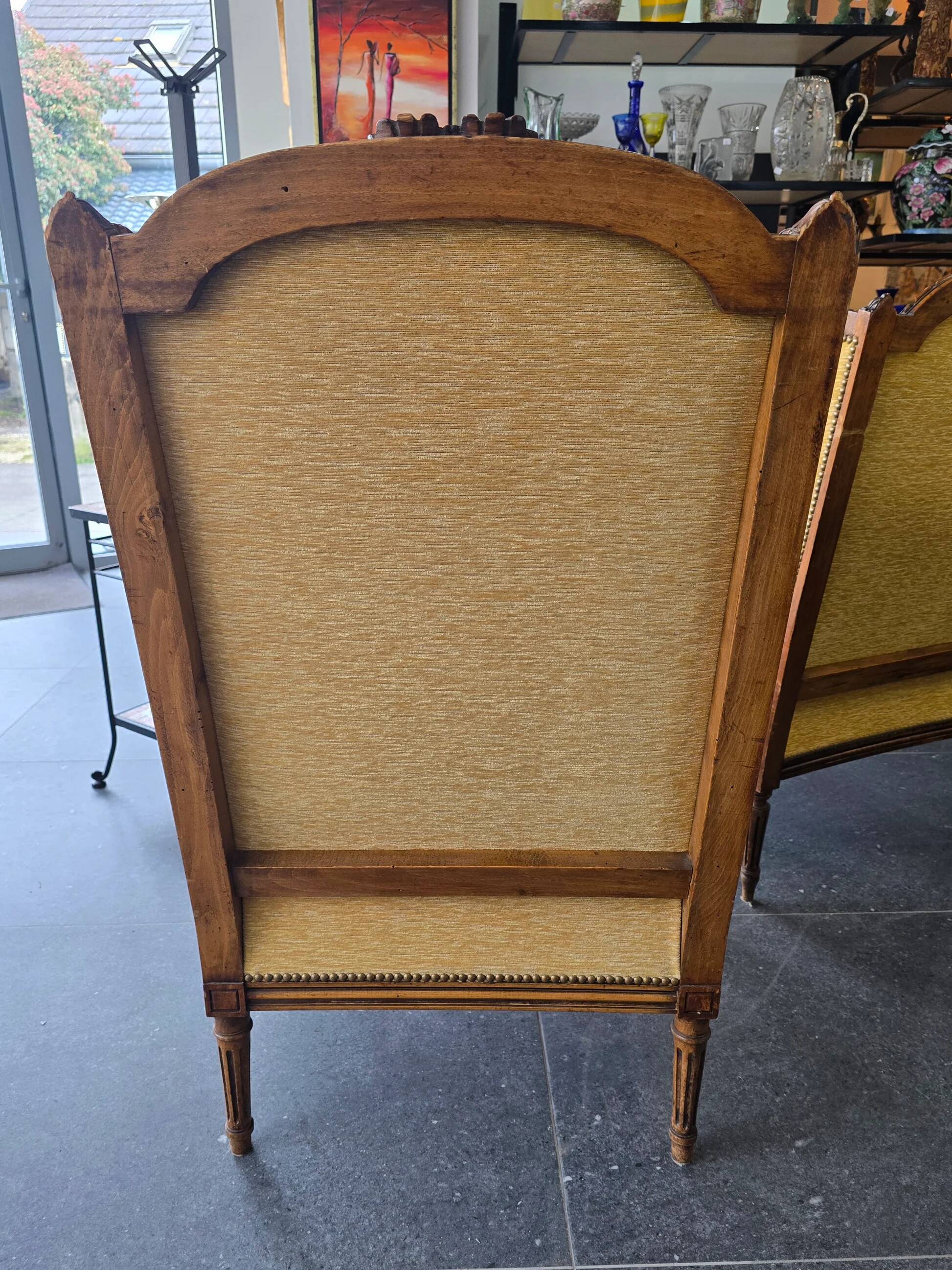 Louis XVI bergère armchairs, late 19th - early 20th century