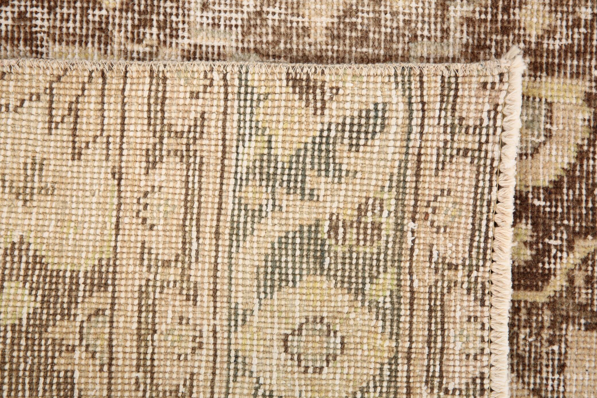 3x13 Persian Cream & Brown Oriental Vintage Runner Rug, 91x392Cm