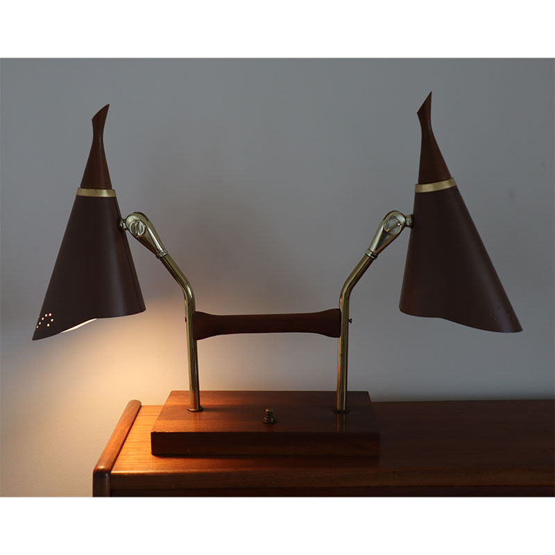 Vintage desk lamp double casserole in metal and brass, 1960