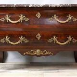 Antique chest of drawers in mahogany, Amboyna burl, red marble and bronze