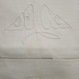 Old embroidered monogram EC métis sheet 300 x 200 cm Art Deco
