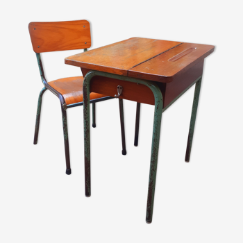 Bureau enfant en chêne et teck vintage et sa chaise année 50/60