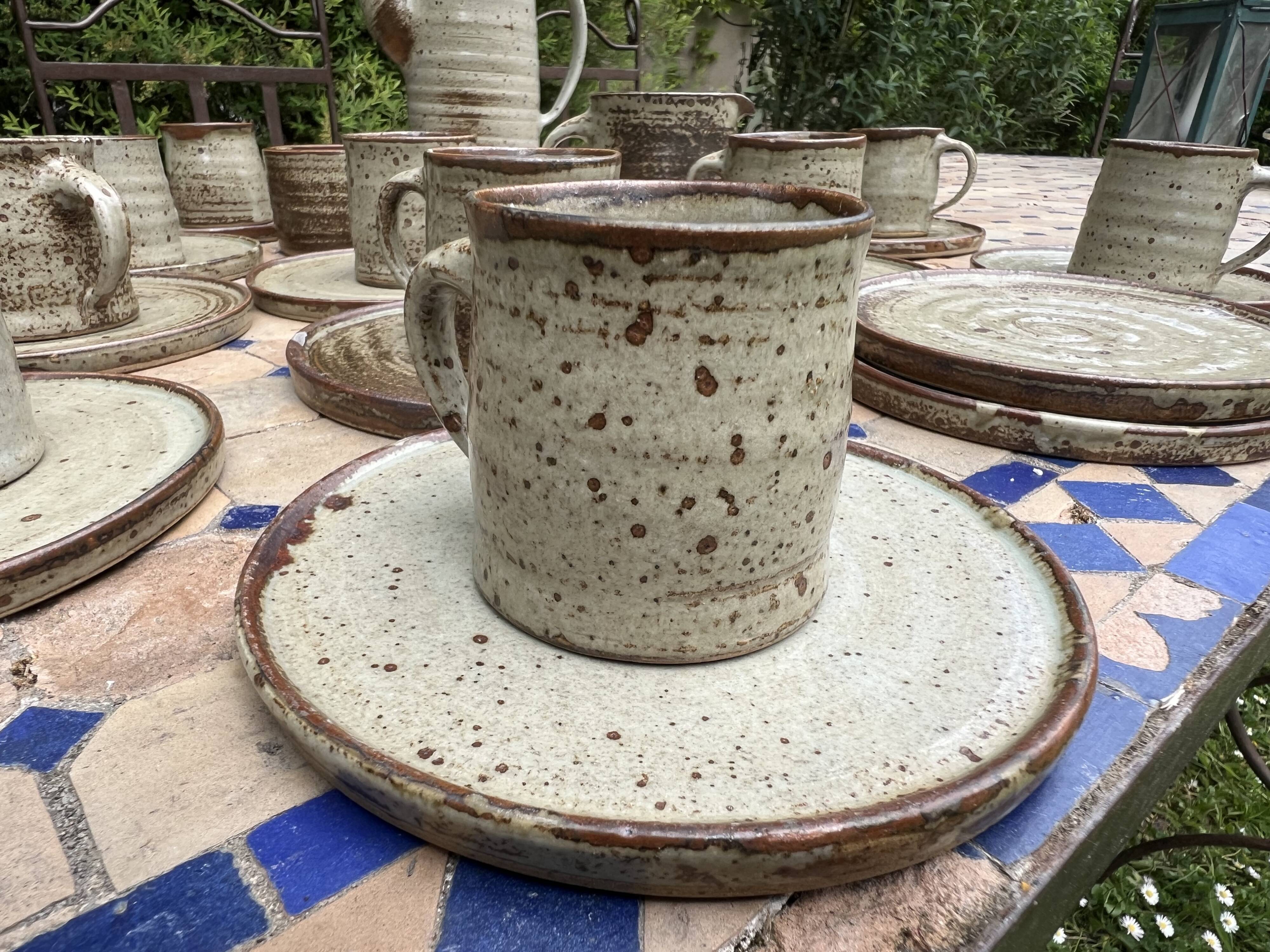Vintage coffee and tea set in glazed stoneware from Puis potters - 15 pieces