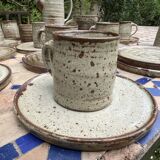 Vintage coffee and tea set in glazed stoneware from Puis potters - 15 pieces