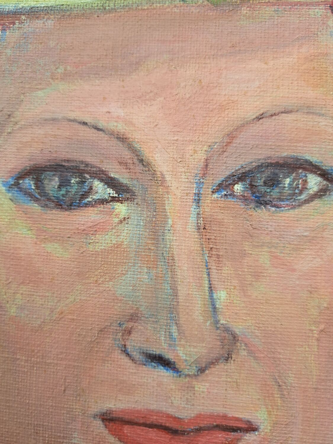 Canvas signed portrait "woman with straw hat"