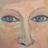 Canvas signed portrait "woman with straw hat"