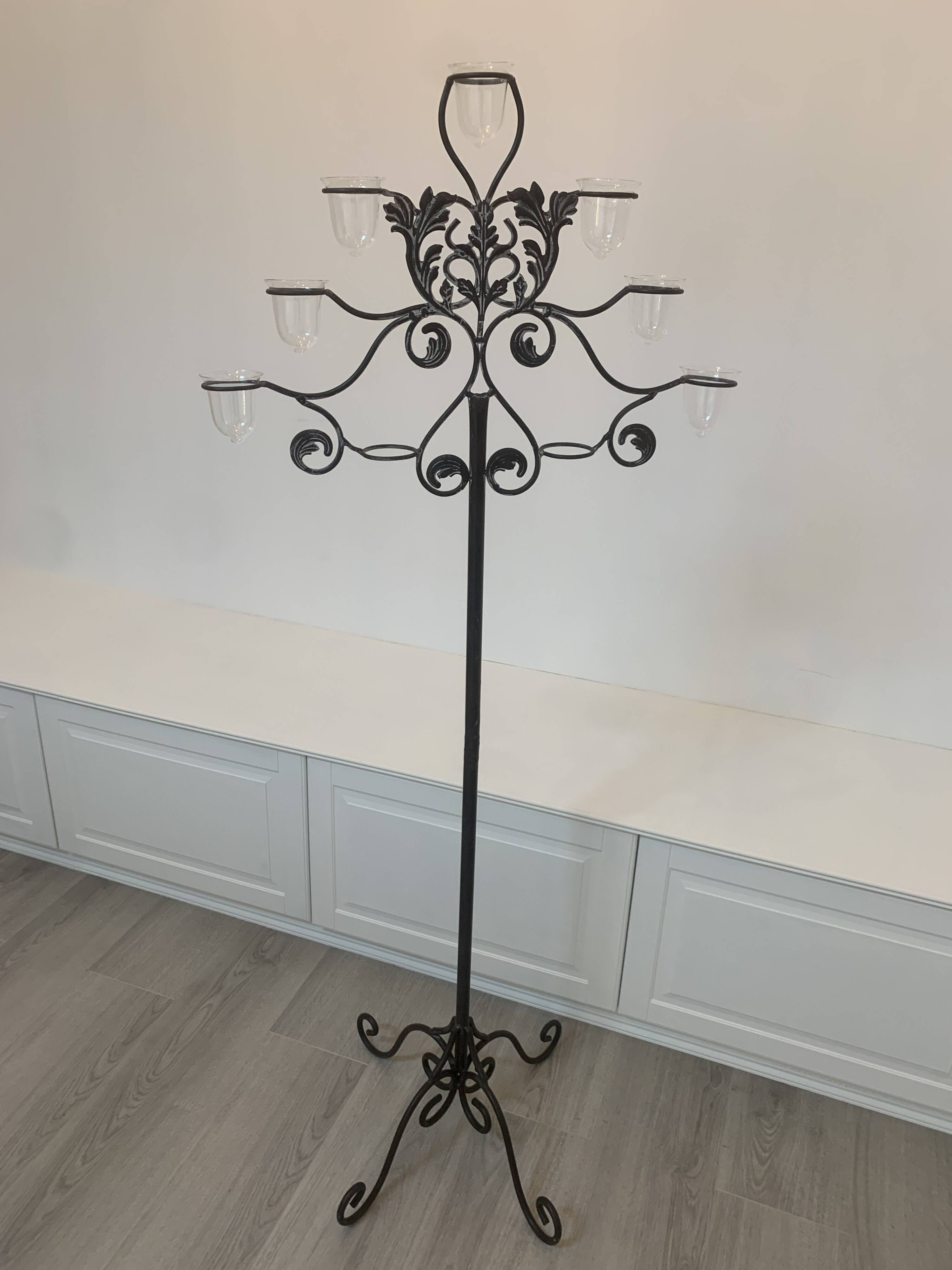 Large black wrought iron floor candelabrum (H150 cm) – Classic & Roman style