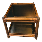 Table basse bambou et plateaux verre fumé