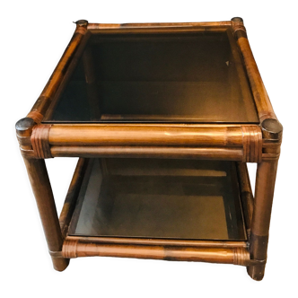 Bamboo coffee table and smoked glass trays