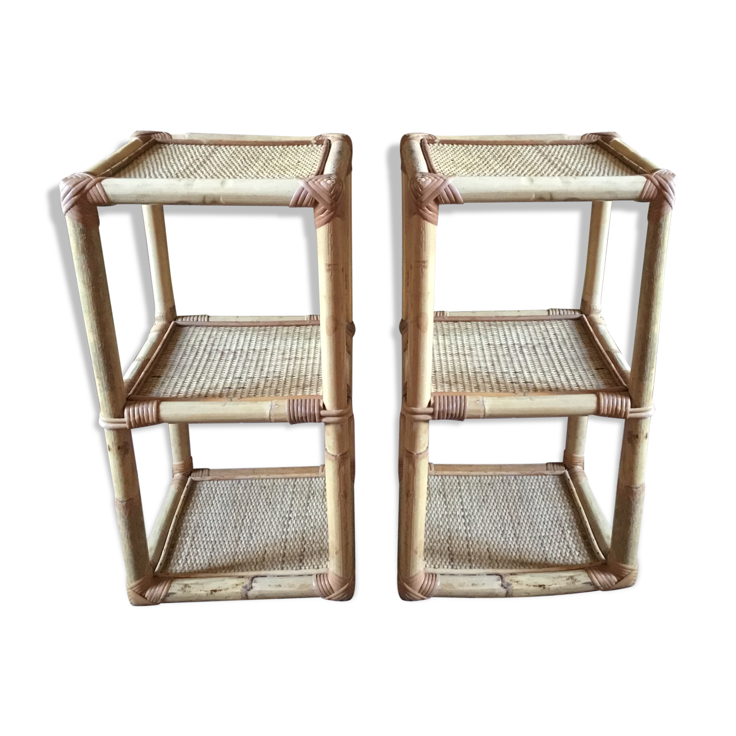 Pair of rattan bedside